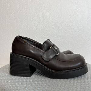 VTG Y2K Loafers Prima Brown Leather Chunky Heel Womens 6.5 Slip On Shoes Grunge
